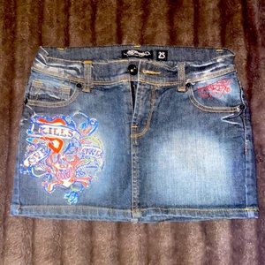 Ed Hardy denim skirt. Worn once. Excellent condition, crystal embellished. 25